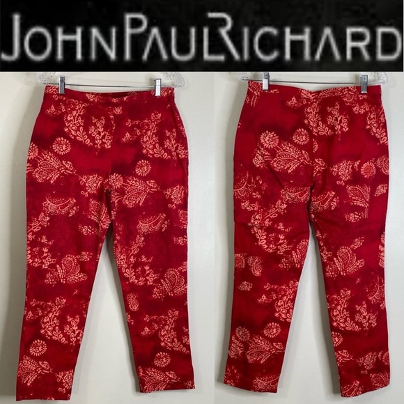 UNIFORM JOHN PAUL RICHARD BALI PAISLEY PATTERNED COTTON STRETCH CAPRI PANTS 10 - Picture 1 of 11